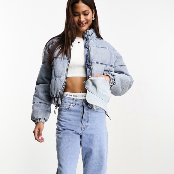 Cali1850 Jackets & Blazers - Light Blue Oversized Denim Puffer Jacket